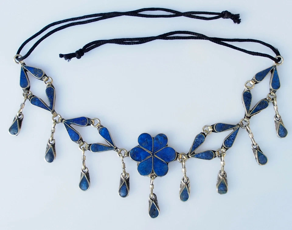 Orient nomad Nickel Silver Afghan tribal Jewellery Lapis Kette Necklace choker K - Bild 4 von 4