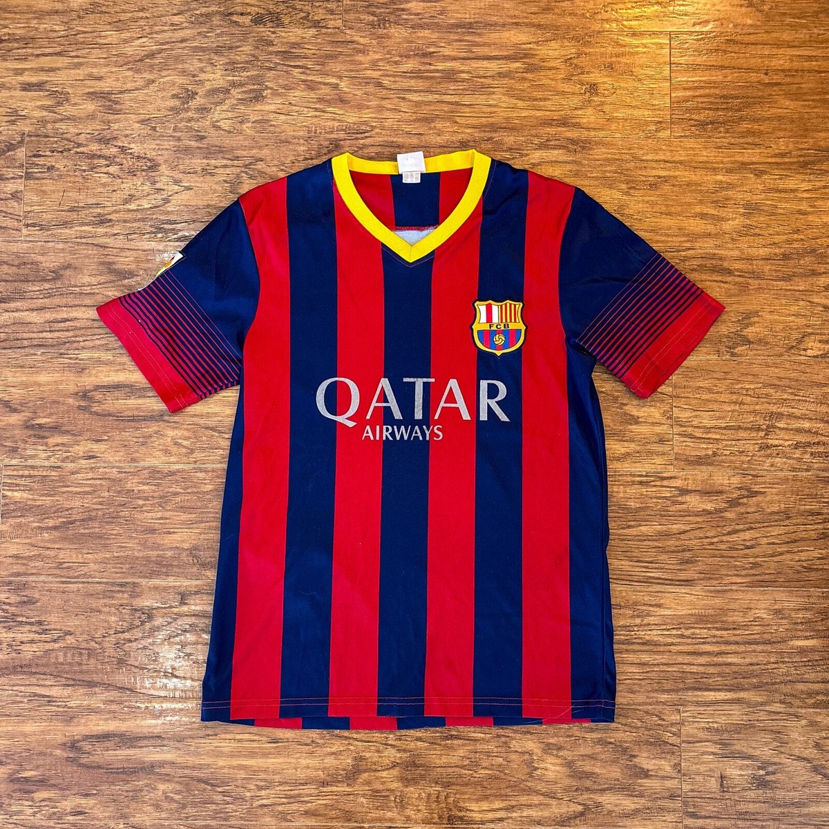 FC Barcelona La Liga Lionel Messi 10 Qatar Blue Red Striped Soccer