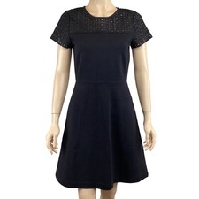 J.Crew Black Laser Cut Lace Short Sleeve Dress Size 2 Fit & Flare Eyelet