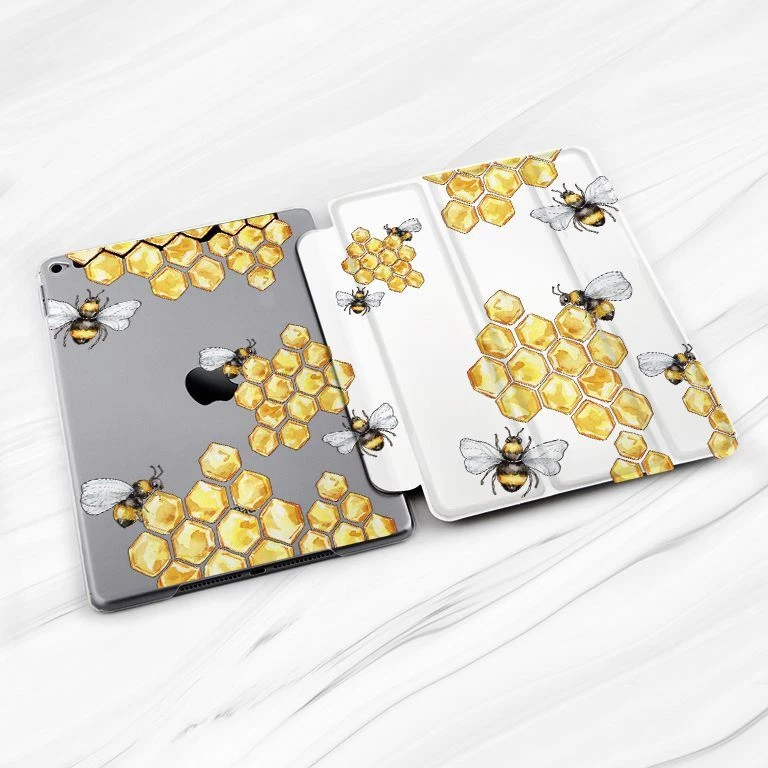 Yellow Honeycombs Bees Cute Case For iPad 10.2 Air 3 4 5 Pro 9.7 11 12.9 Mini - Image 2 of 4