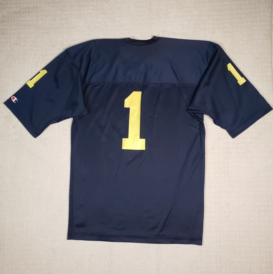 Camiseta de fútbol americano vintage de los Michigan Wolverines para hombre grande azul campeón años 80 EE. UU. Bo Foto 2 de 4