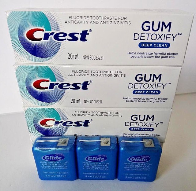 3 GUM Detoxify Deep Clean Toothpaste Travel tubes + 3 FREE Glide Dental