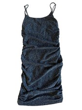 STORIA Ruched-Back Sparkly Bodycon Party Black Metallic Sexy L Dress Stretch NYE