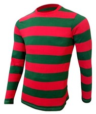 Mens Red  Green Nightmare on the Street Striped T-Shirt Costume Freddy Krueger