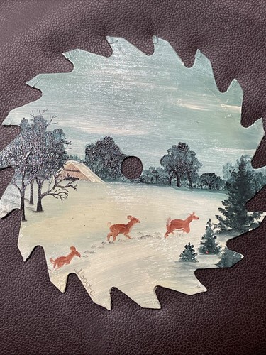 Hand Painted Circular Saw Blade Wall Art Vintage Country Landscapes Water Signed - Picture 7 of 10