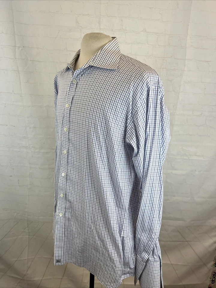 Burberry Men's Blue & White Plaid Cotton Dress Shirt 17 - 43 $695 - Image 3 of 4