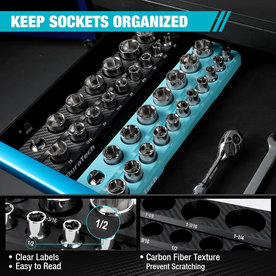 DURATECH 2PCS 1/2" Drive Magnetic Socket Organizer Set Socket Holders SAE&Metric - Image 4 of 4