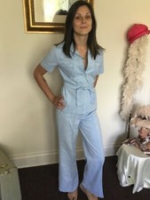 70's Light Blue Hi Waist Hippie Bell Bottom Pants Retro Top Set