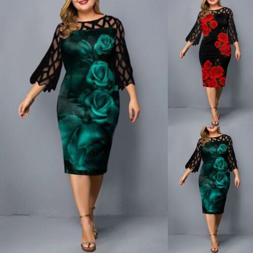 Plus Size Women's Fashionable Long Sleeve Lace Dress with Hollow Out Details - Afbeelding 1 van 25