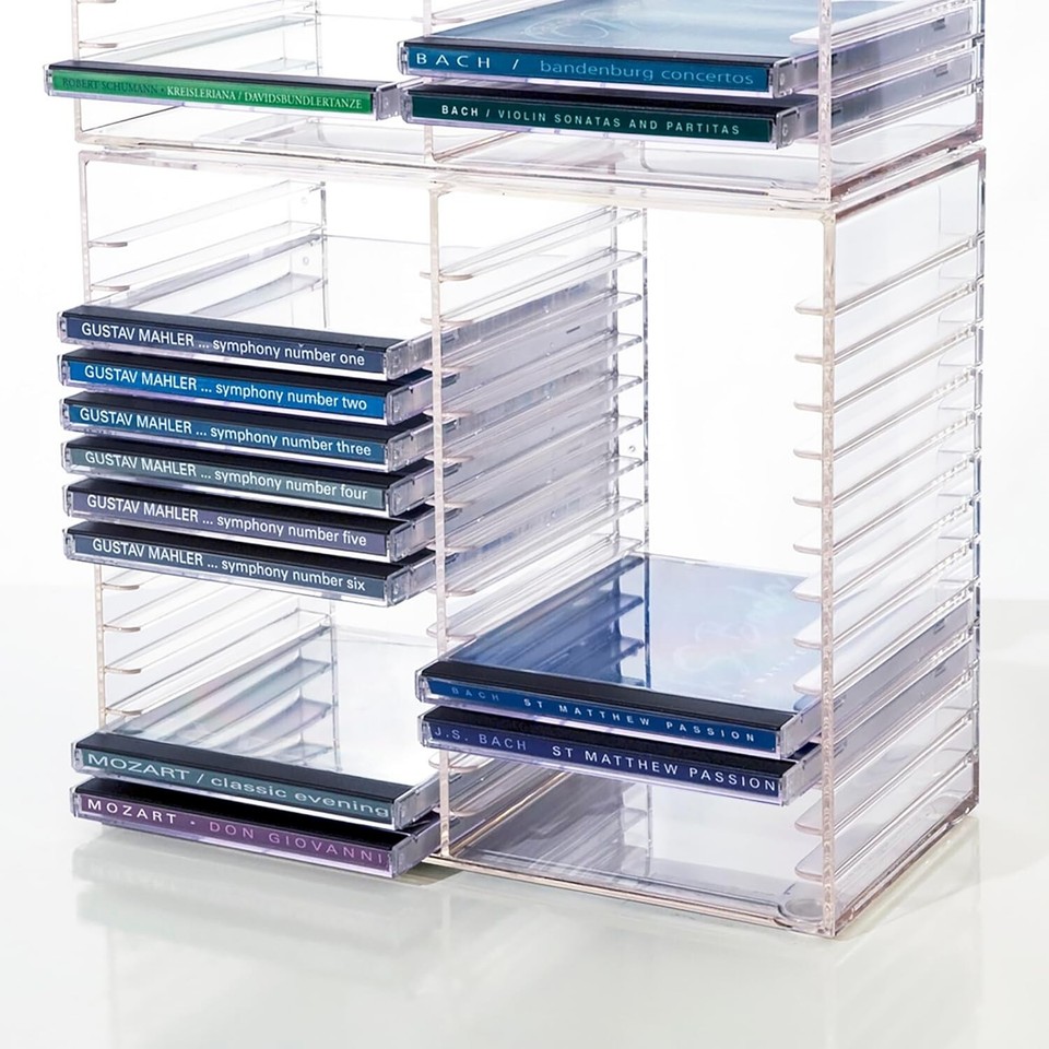 Stackable CD/DVD Multimedia Holder, Media Storage Rack, Clear Plastic ...