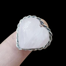 Stunning Heart Rose Quartz Gemstone 925 Sterling Silver Plated Boho Ring Gift~