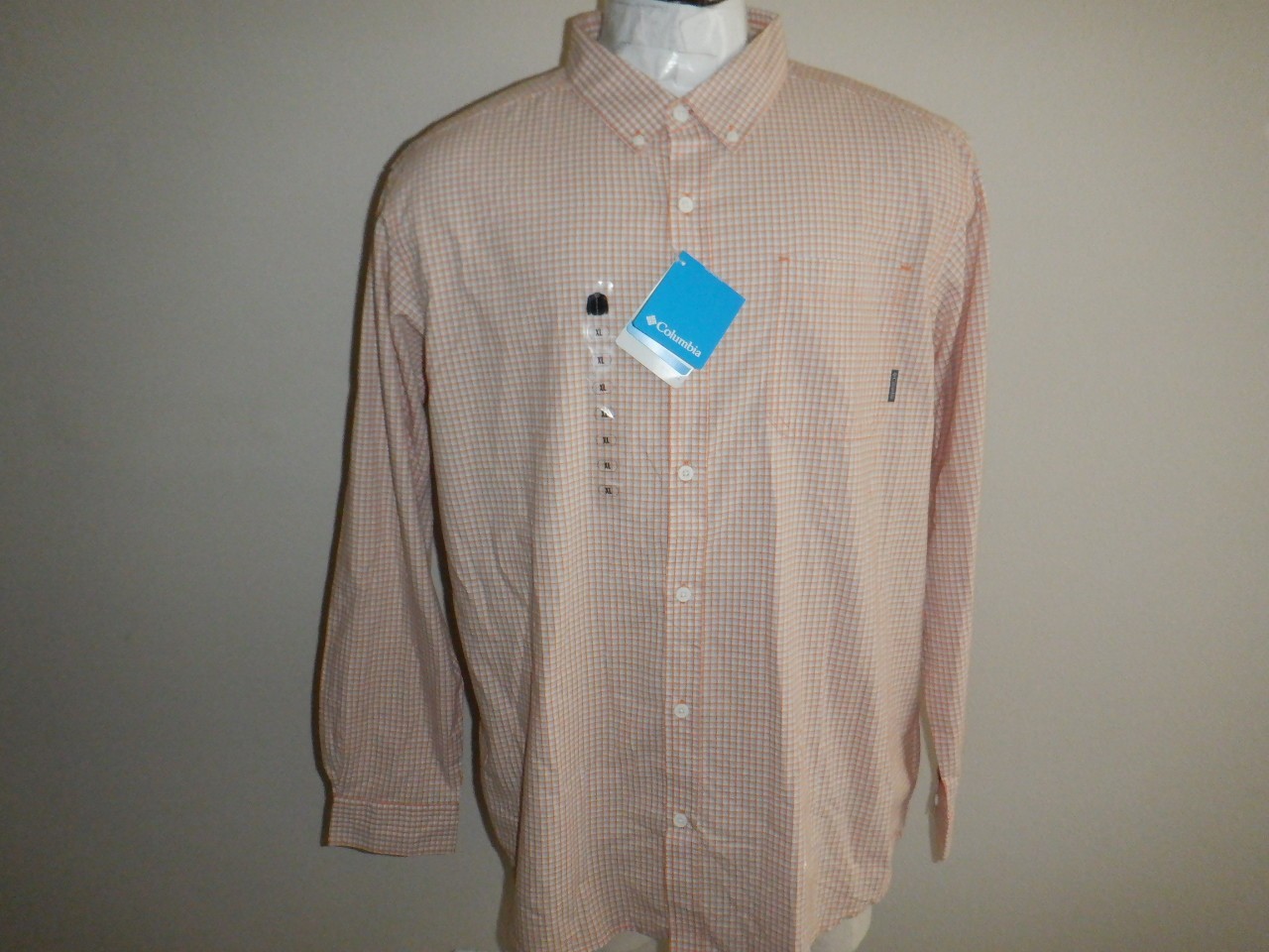 NWT Men's Columbia Sportswear sz XL Orange & White Plaid LS Shirt