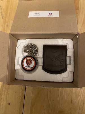 Danbury Mint NFL Chicago Bears Pocket Watch w/Chain & Leather Belt Pouch New