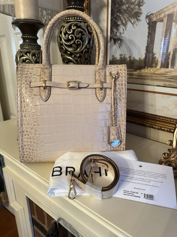 NUEVO CON ETIQUETAS BRAHMIN CAROLINE IN CLOUD DANCER PAGOSA TAMAÑO COMPLETO Beige Crema Color Marfil Foto 2 de 4