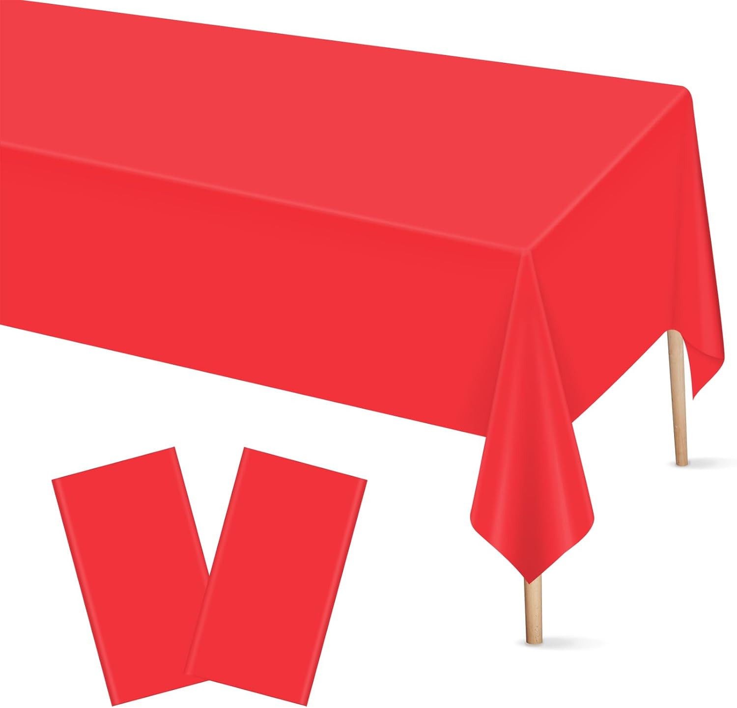 2 Pcs Red Plastic Tablecloth for Rectangle Table, 54 &times; 108 inches Disposable Red