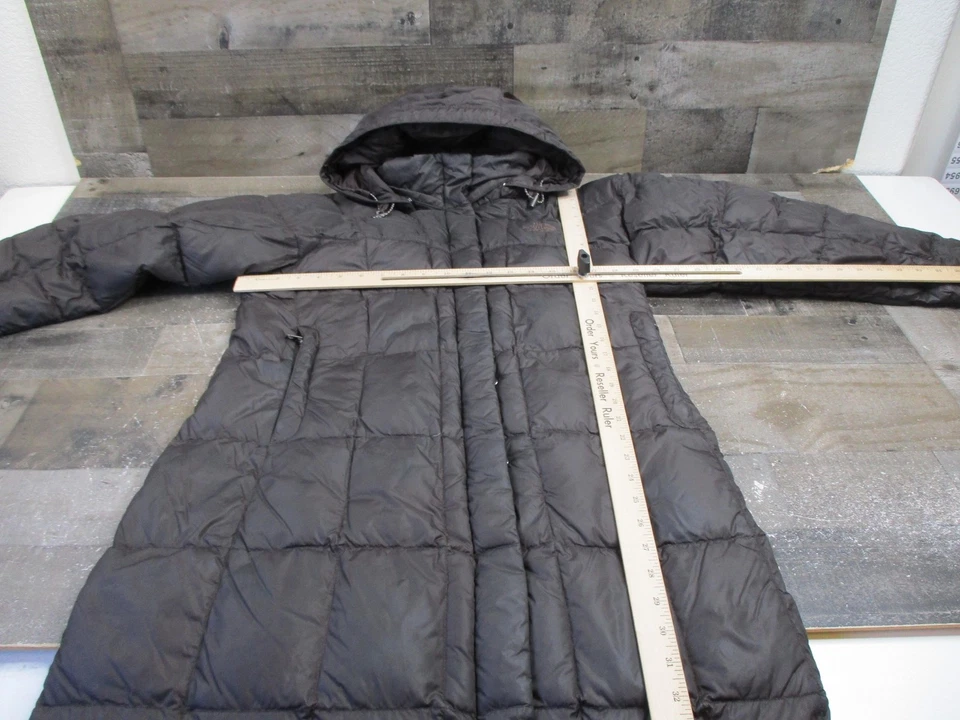 Chaqueta acolchada The North Face para mujer mediana marrón larga con capucha 600 relleno abrigo parka Foto 4 de 4