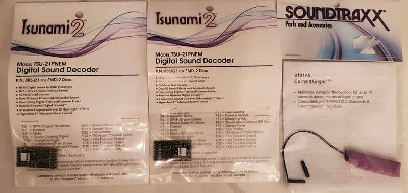 Lot of 2 Soundtraxx Tsunami2 21 Pin EMD Dash-2 DCC Decoders w/ Current Keeper