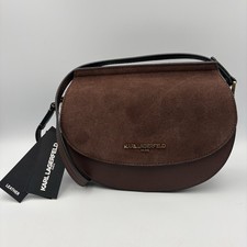 Karl Lagerfeld Leather & Suede Dutch Dark Chocolate Brown Shoulder Bag New