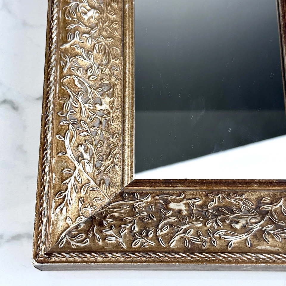 Espejo de metal indio en relieve diseño de pájaro conejo ciervo plata bronce ornamentado de colección Foto 3 de 4