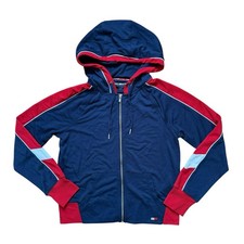 Tommy Hilfiger Sport Full Zip Up Hoodie Jacket Women  s Size Small Navy Blue Red