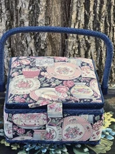Vintage Fabric Sewing Basket Blue