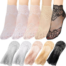 10 Paare Mehrfarbig Spitzen Socken Damen Netzsocken Durchsichtige Dünne Nylon Sö