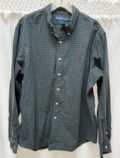 Vintage Ralph Lauren Mens XXL Blue Green Tartan Plaid Button Down Cotton Shirt