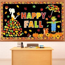 Fall Thanksgiving Bulletin Board Decorations Happy Autumn Themed Party Paper ...