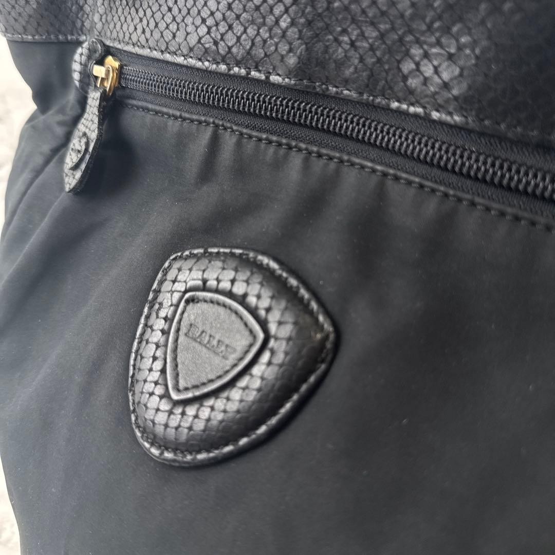 BALLY Nylon Python Embossed Leather Tote Bag Blac… - image 4