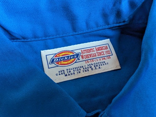 De colección Años 90 NUEVA Camisa de Trabajo Dickies Manga Larga Azul Botón Ropa de Trabajo Para Hombres Grande L - Imagen 5 de 8