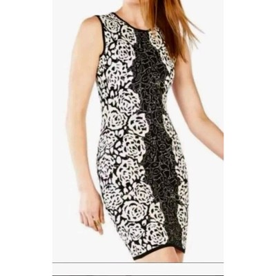 BCBG MAXAZRIA LUXURIOUS Sweater Dress Bodycon Black White Floral Sz Small 2  4 | eBay