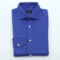 Zegna Dress Shirt Formal Long Sleeve Royal Blue Size Button Cuff 40 15.75 7083G