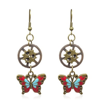 Handmade Steampunk Vintage Clockwork Gear Earrings Unique Retro Angel Wing Gear