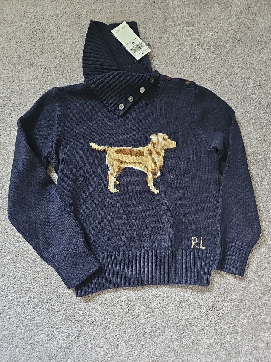 Polo Ralph Lauren Dog Cotton Blend Turtleneck Sweater Girls Navy