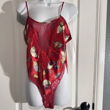 Vintage Red Glossy Satin Teddy HI Cut Snap Crotch Delicates Lingerie sz Sm NWT