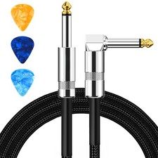 Cable de bajo para guitarra eléctrica de 10 pies 1/4 ángulo recto a cable recto trenzado negro