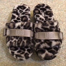 Koolaburra UGG Fur women's sleepers slides animal print Gray/ Black New Sz 7