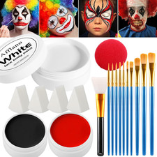 Clown Makeup Kit, White Black Red Face Paint Joker Makeup Kit, Professional Oil