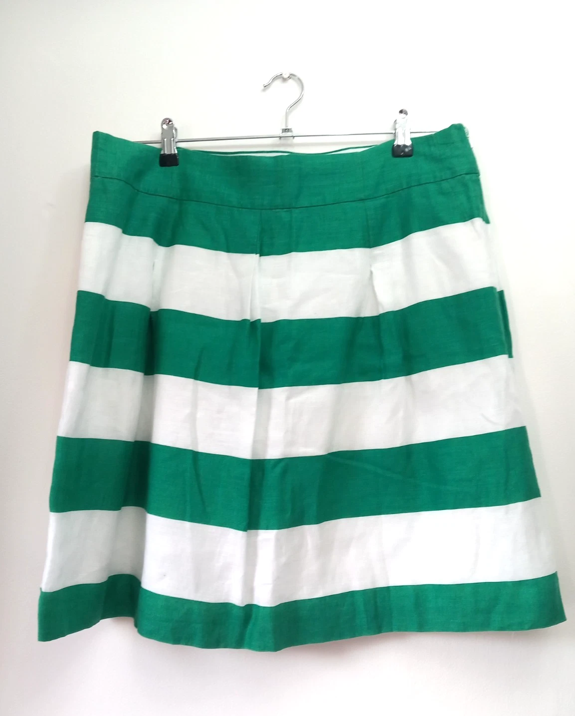 Hobbs London Skirt Size 18 Green White Stripe 100% Linen Pockets Lined Side Zip