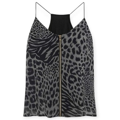 CHARLOTTE RUSSE Sheer Leopard Print Cami Top Zip Front Women's XS Y2K Minimalist