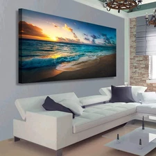 Beach Pictures Wall Art Canvas Prints Seascape Themed Decor for Home Sea Ocea...
