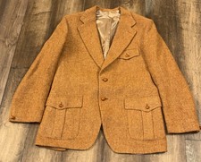 Vtg Harris Tweed Rust Orange Blazer Mens 44R Shooting Sport Jacket Dunn Co 70s