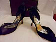 Badgley Mischka Collection Jinx Bow Peep Toe Pump Black Satin Women  s 9.5