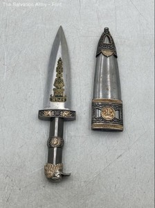 SPQR Silver Gold Tone Embossed Roman Eagle Replica Dagger & Sheath