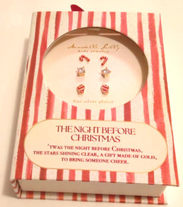 Annabelle Lilly Kids Earing Set 3 Pairs Sterling Silver  Candy Cane, Studs, Mitt