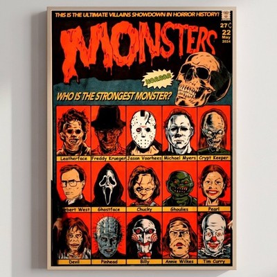 Horror Monsters Characters Vintage Collage Poster
