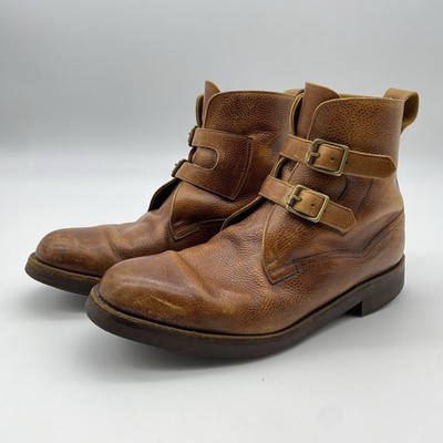 RARE VTG 80S 90S POLO DOUBLE BUCKLE STRAP FULL GRAIN PEBBLED LEATHER BOOTS 8.5 D