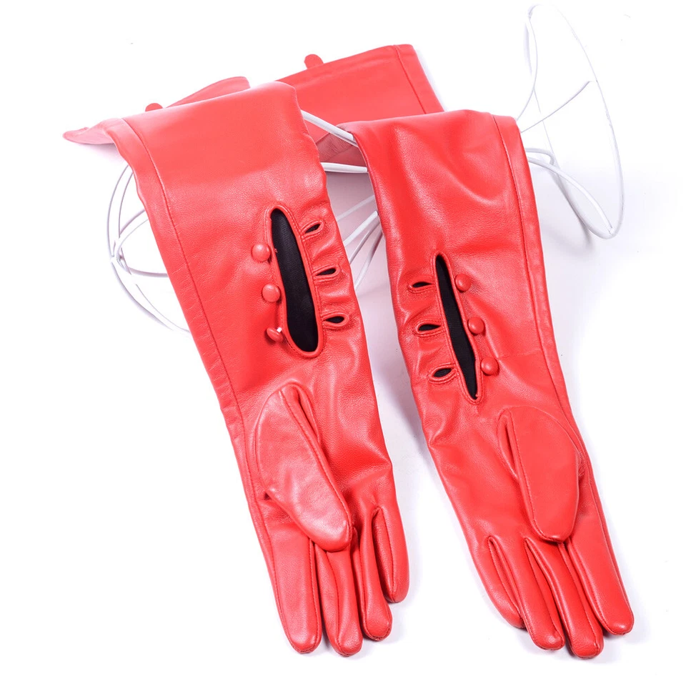 Guantes largos/opera 60 cm para mujer de cuero real con botones de muñeca retráctiles fiesta noche Foto 2 de 4