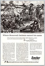 VINTAGE PRINT AD  BULL RUN WHERE STONEWALL JACKSON EARNED HIS NAME SINCLAR OIL