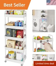 5-Tier Rolling Utility Cart with Lockable Wheels - Versatile Kitchen Organizer
